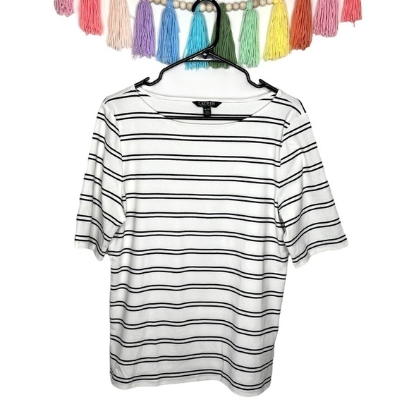 Lauren Ralph Lauren Boatneck Short Sleeve Stripe Cotton T-Shirt Size Extra Large - Picture 1 of 15
